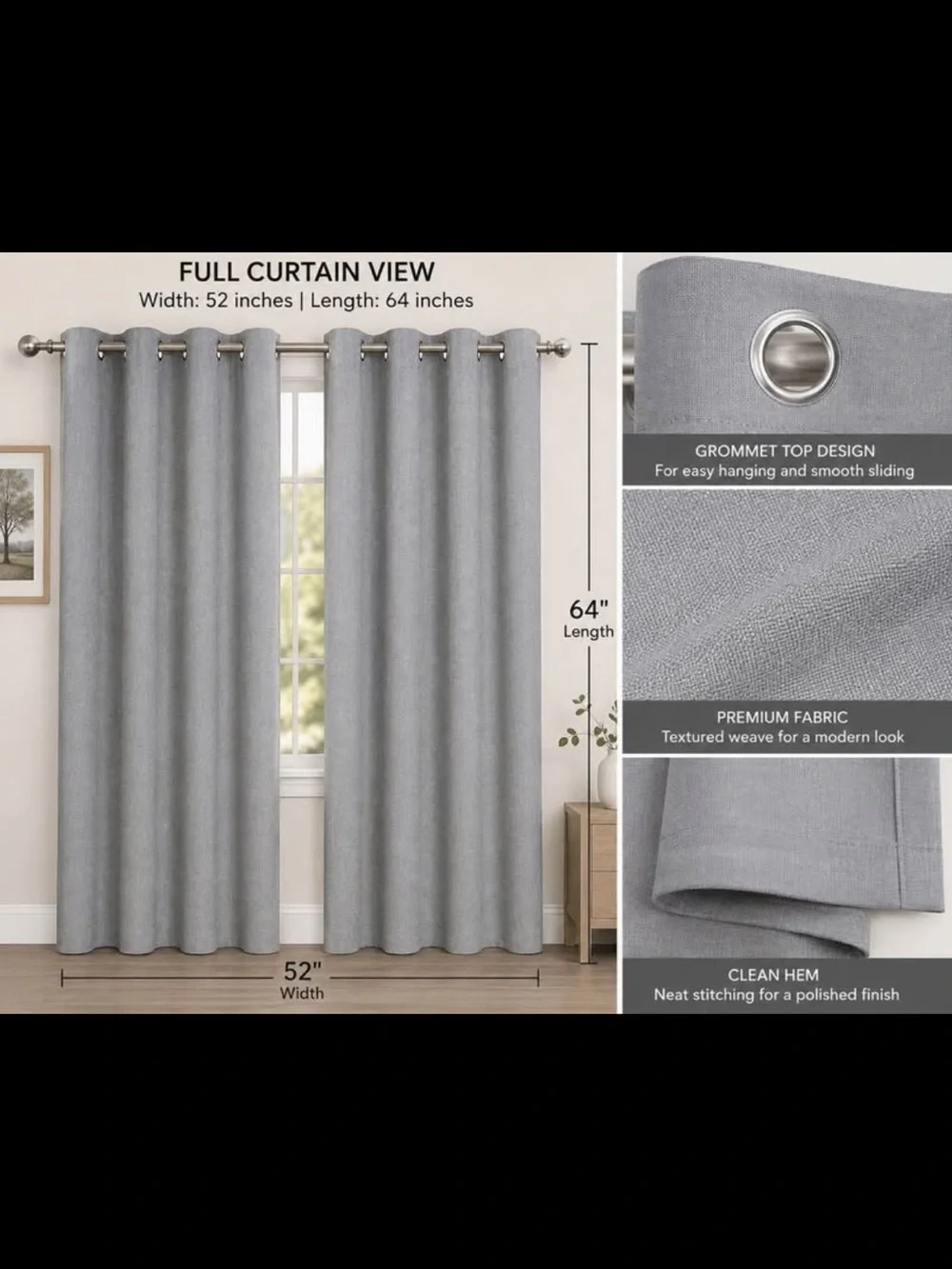 Gray Grommet Curtain Panel - Home Accents